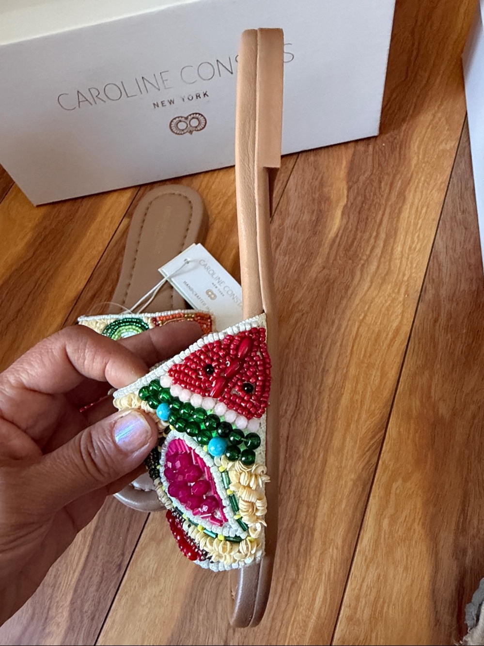 Caroline Constas Beaded Multicolor Slide Sandals - Picture 3 of 5